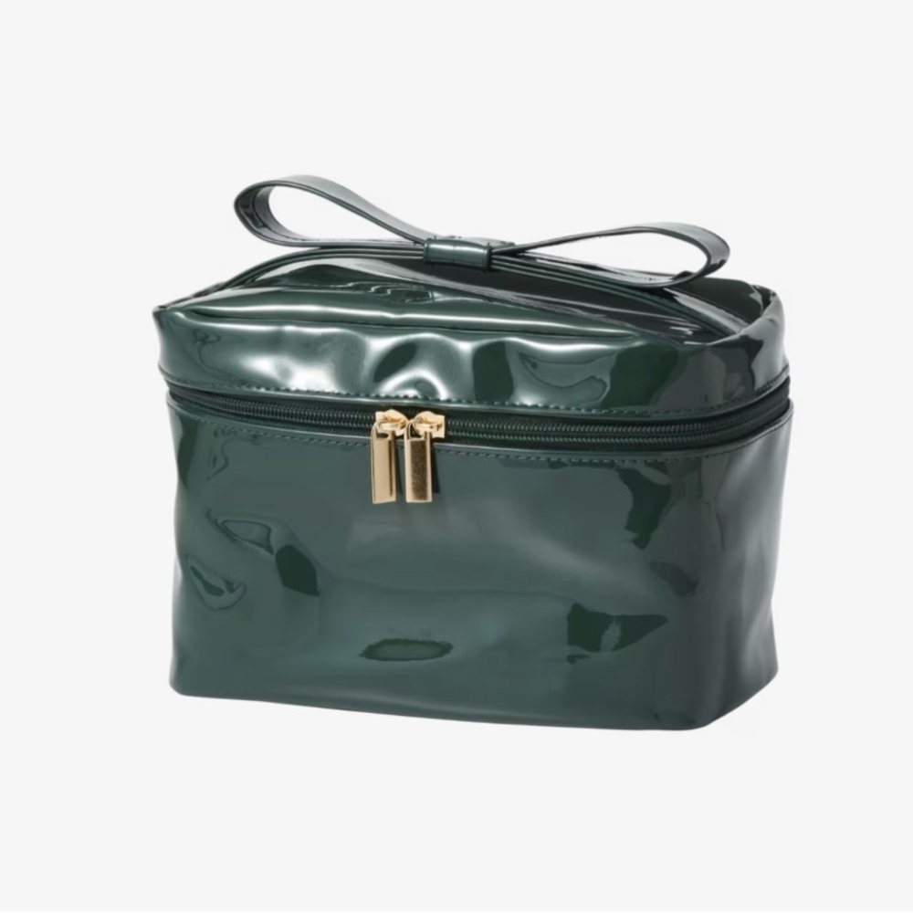 Faux Patent Makeup Case Green